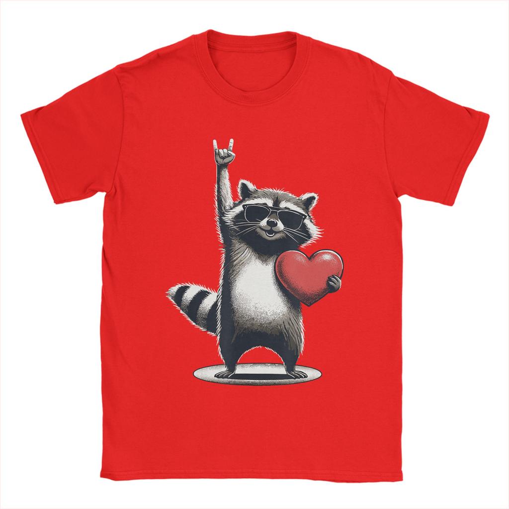 Funny Raccoon Rock On Unisex Women Valentines Day Cotton T Shirt For Unisexs Summer Classic TShirts Plus Size Casual Clothes