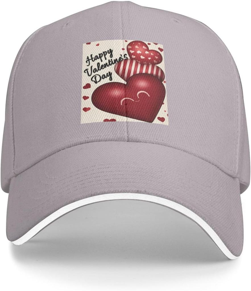 Happy Valentines Day Heart Print Baseball Cap Adjustable Polyester Casual Outdoor Sun Protection Cap