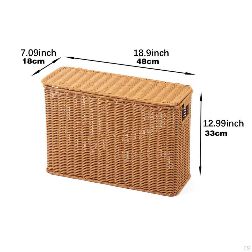 Imitation Rattan Basket Decorative Multifunction with Lid Hand Woven Sundries Container for