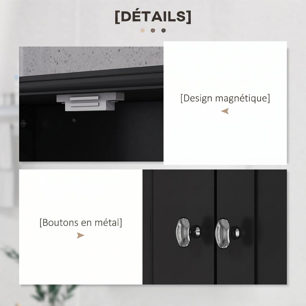 Bathroom Wall Cabinet, Vanity Unit, Doors, Shelf, 2 Drawers, 50.8 x 17.8 x 66 cm, Black