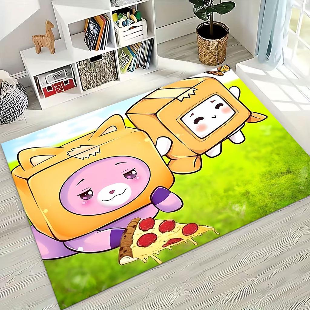 Tappeto Cartoon Lankybox Carino Foxy Boxy Rocky per Camera da Letto Soggiorno Divano Casa Zerbino Decorazione, Tappetino Pavimento Grande Antiscivolo per Bambini