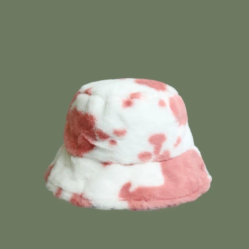 Cow Print Fisherman Hat For Women New Autumn And Winter Style Thickened Warm Bucket Hat Trendy Internet Celebrity Hat