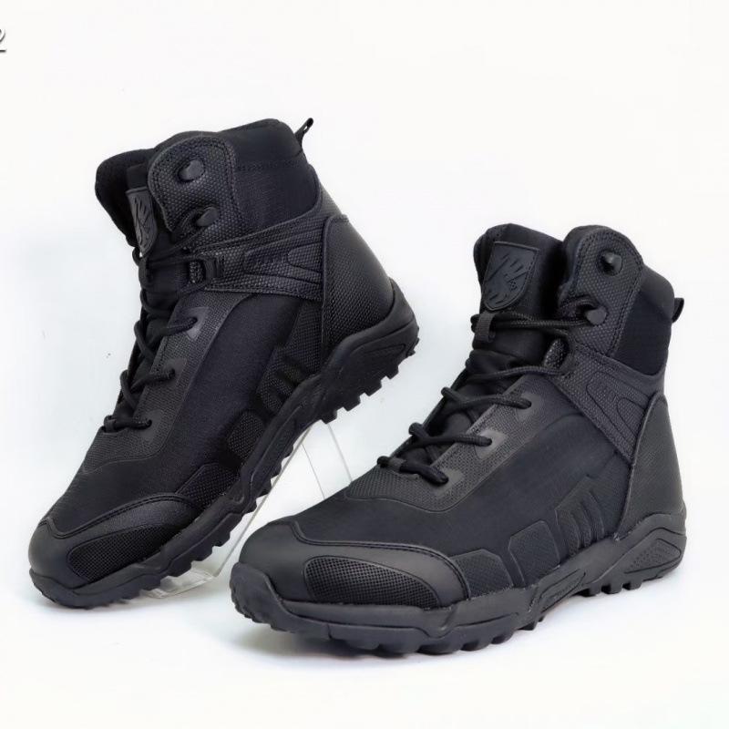 Winter Men's Wool Medium Tube Training Boots Anti-scratch Canvas Splicing Warm and Cold-proof Boots Outdoor Windproof Tongue Anti-collision