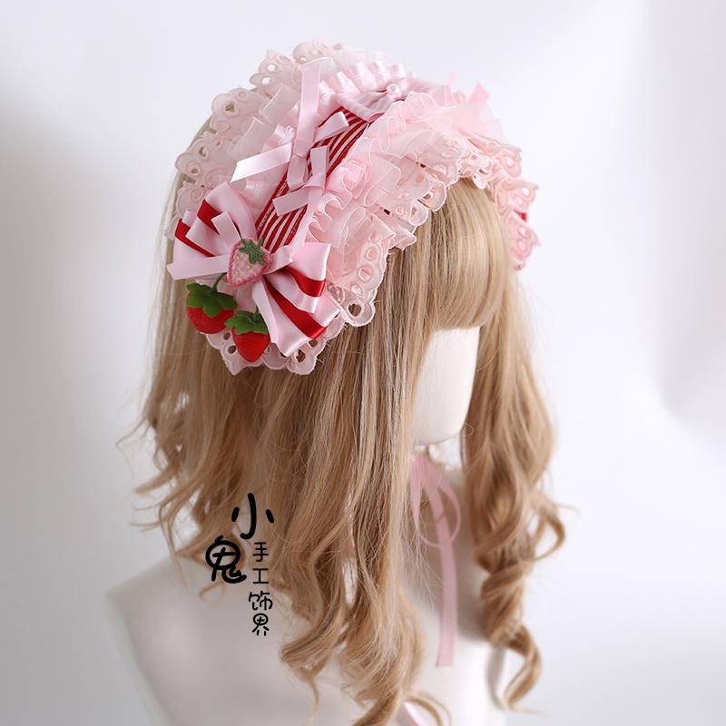 Original Striped Strawberry Headband Lolita Cake Top Hat Lolita Style Handmade Strawberry Sweetheart Sleeves Korean Accessories
