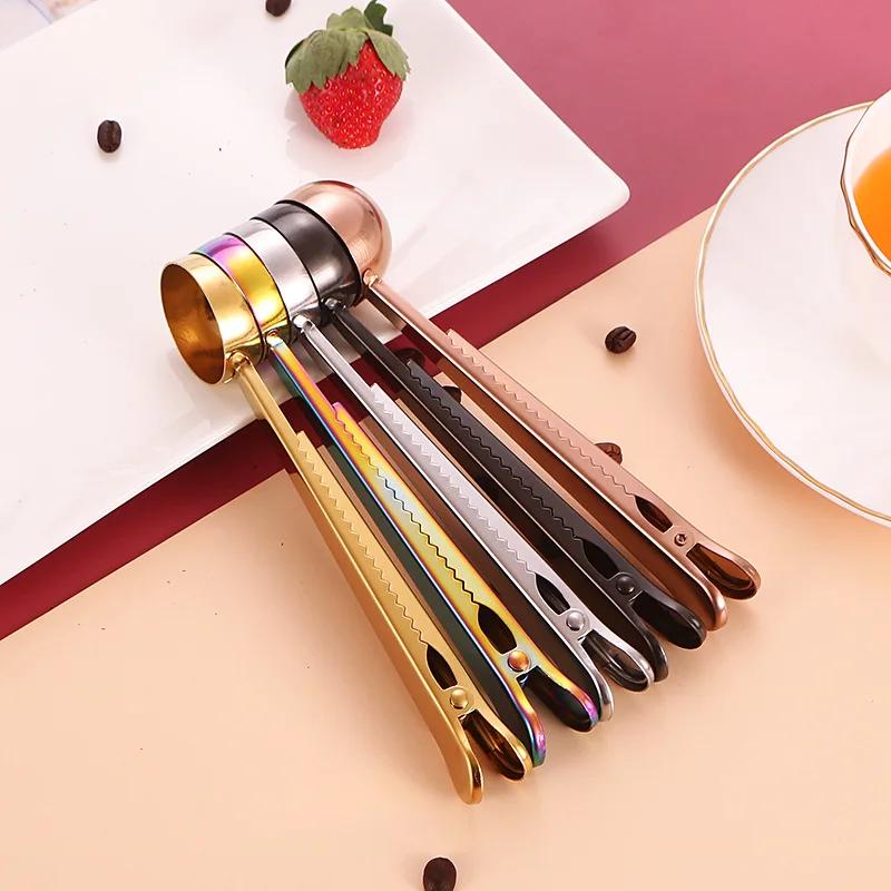 Two-in-one Stainless Steel Coffee Spoon Sealing Clip Silver Kitchen Accessories  Receiver Bowl Decoration Coffee Maker
