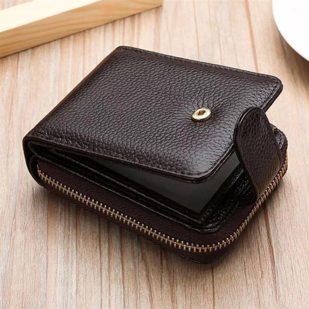 with Buckle Men's Zipper Wallet Large Capacity Small Card Bag Luxury PU Leather Card Holder  Male