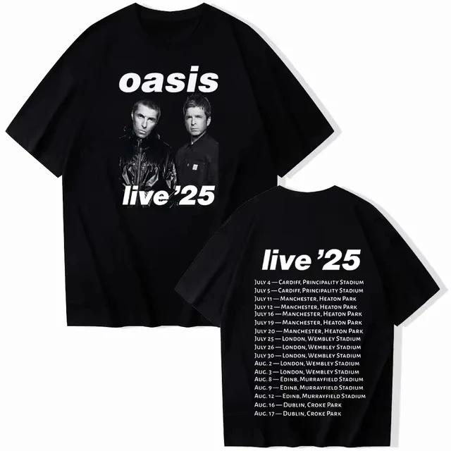 Summer Casual Short-sleeved Men's T-shirt Oasis Live 25 Tour Fashion Print O-neck Short-sleeved Fan Gift High-quality Pure Cotto