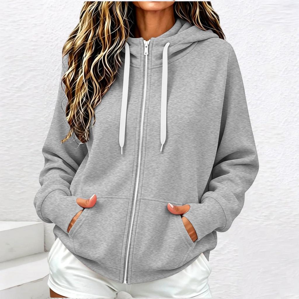 Women's Casual Zip Up Hoodie Sweatshirt with Pockets for Everyday Wear