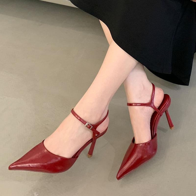 Mote Mote Ankelstropp Dame Hæler Pumps Sko Mules Nytt I 2025 Kvinne Spiss Tå Fottøy Grunne Dame Høyhælte Sko Sandal