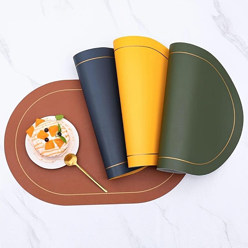 3pcs PU Placemats, Dining Table Non-Slip Table Mat, Heat Insulation Faux Leather Place Mats Set, Nordic Style Solid