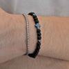 Vnox Men's Stainless Steel Cross Charm Bracelet, Adjustable Black Agate Bead Wristband, Birthday Party Jewelry Gift for Him