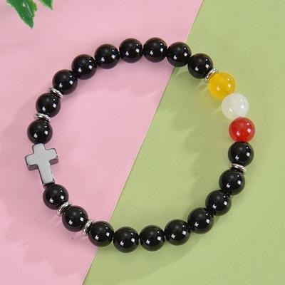 Mode Europa und Amerika 8mm Obsidian Gelber Kristall Kreuz Armband Mode Naturstein Perlenarmband Großhandel