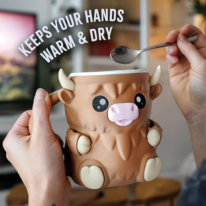 Creative Ferdinand the Highland Cow Ice Pint Holder Highland Cow Shaped Milk Tea Cup Summer Cold Coffee Cups Kitchen Drinkware