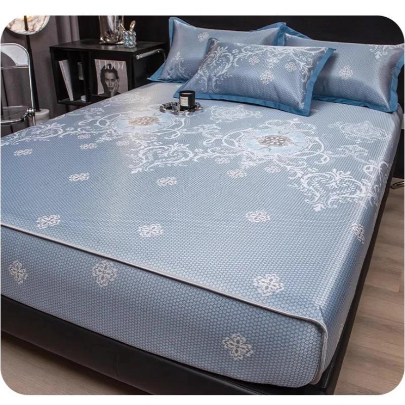 3Pcs/Set Comfortable Ice Silk Bedspreads Cool Latex Bed Mat Pad Sheet for Bedroom Summer Sleeping Mattress Bed Cover