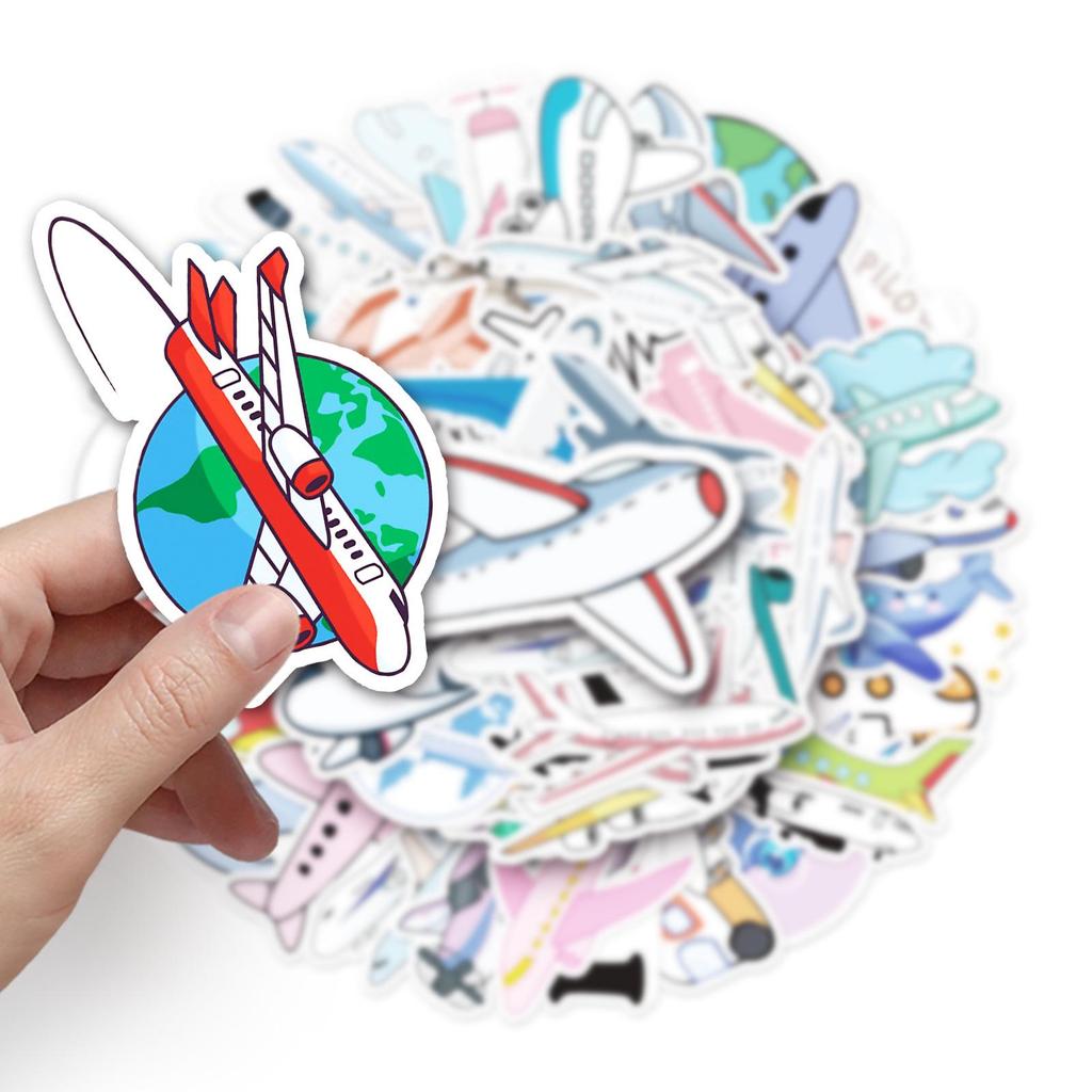50-Pack Trendy Waterproof Airplane Stickers for Suitcases & Laptops