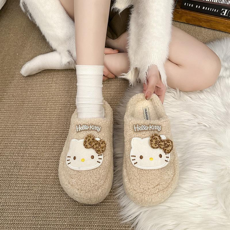 Dessous épais dessin animé doux chaud sac tête coton traîne femmes porter en automne et hiver 2025 nouveau Hello Kitty Mao Mao pantoufles