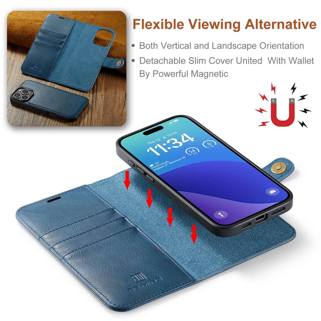 2 in 1 Detachable Cards Solt Wallet Leather Book Case For iPhone 16 Pro Max 15 Plus 13 12 11 Book Flip Bag Pocket Magnetic Cover