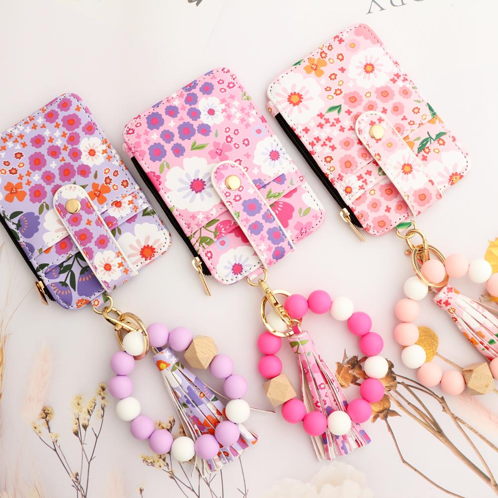 Silicone Bead Bracelet & Leather Card Holder Set - Business Gift Pack with  Keychain & Printed ID Bag