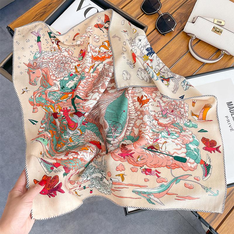 Spring, autumn and winter new high-end silk scarf women's fashion temperament printed shawl double-sided silk scarf