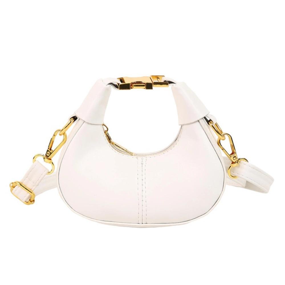 Y2K Crossbody Bag Solid Color Crescent Bag Elegant Pu Leather Handbag Daily