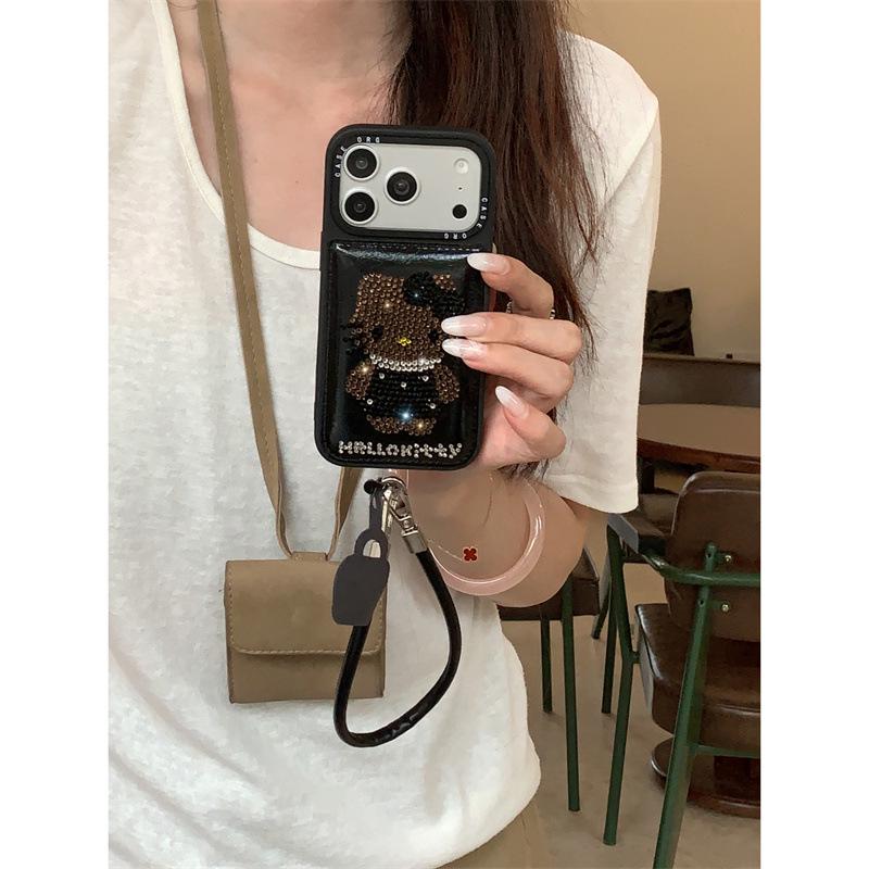 Rhinestone Hello Kitty Leather Case for iPhone 17, 16 Pro Max, 15, 14