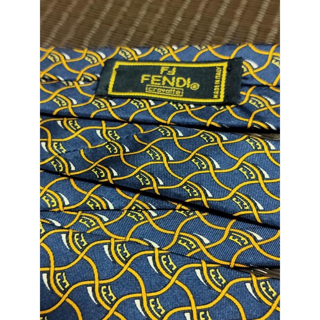 Used FENDI tie navy yellow all-over pattern regular tie