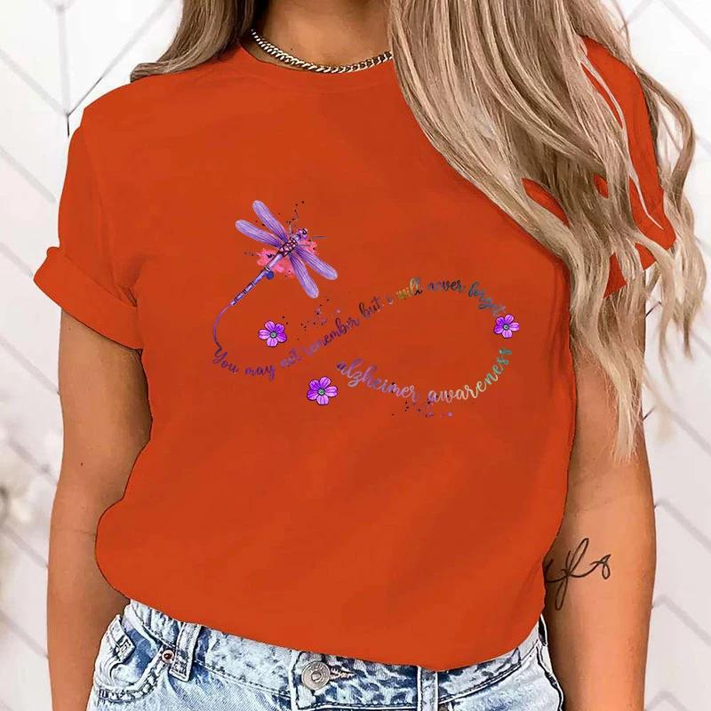 (High Quality T Shirt)new Hot Dragonfly You May Not Remember But I Will Never Forget Alzheimer's Awareness Printed T-shirts