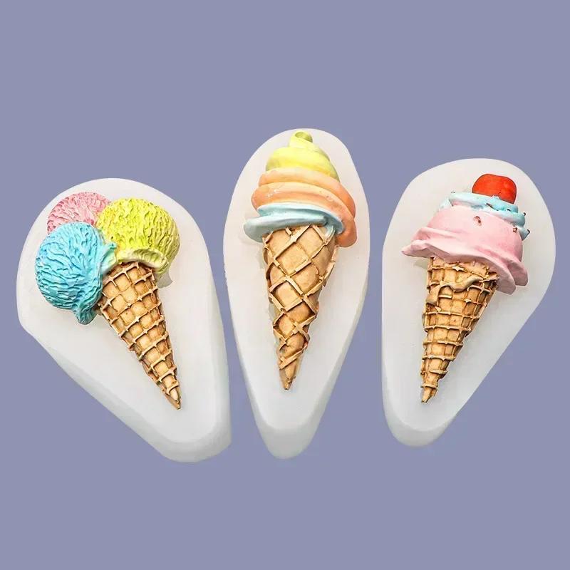 Silicone Ice Cream Cone Modeling  Chocolate Fondant Cake Mold  Decorative Mold DIY Dessert Birthday Cake Biscuit Baking Molds