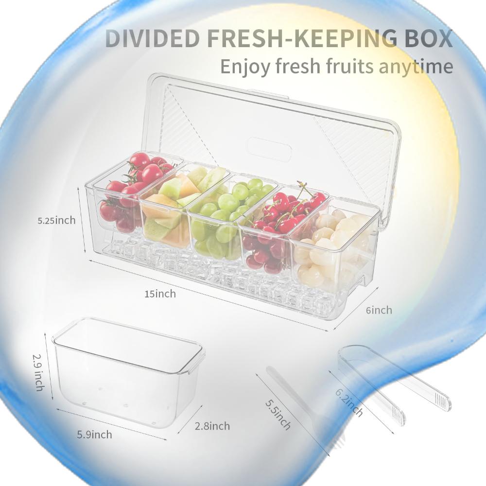 Ice Chilled Condiment Caddy with Lid Serving Platters with 5 Removable Compartments for Party Supplies & Bar Accessories