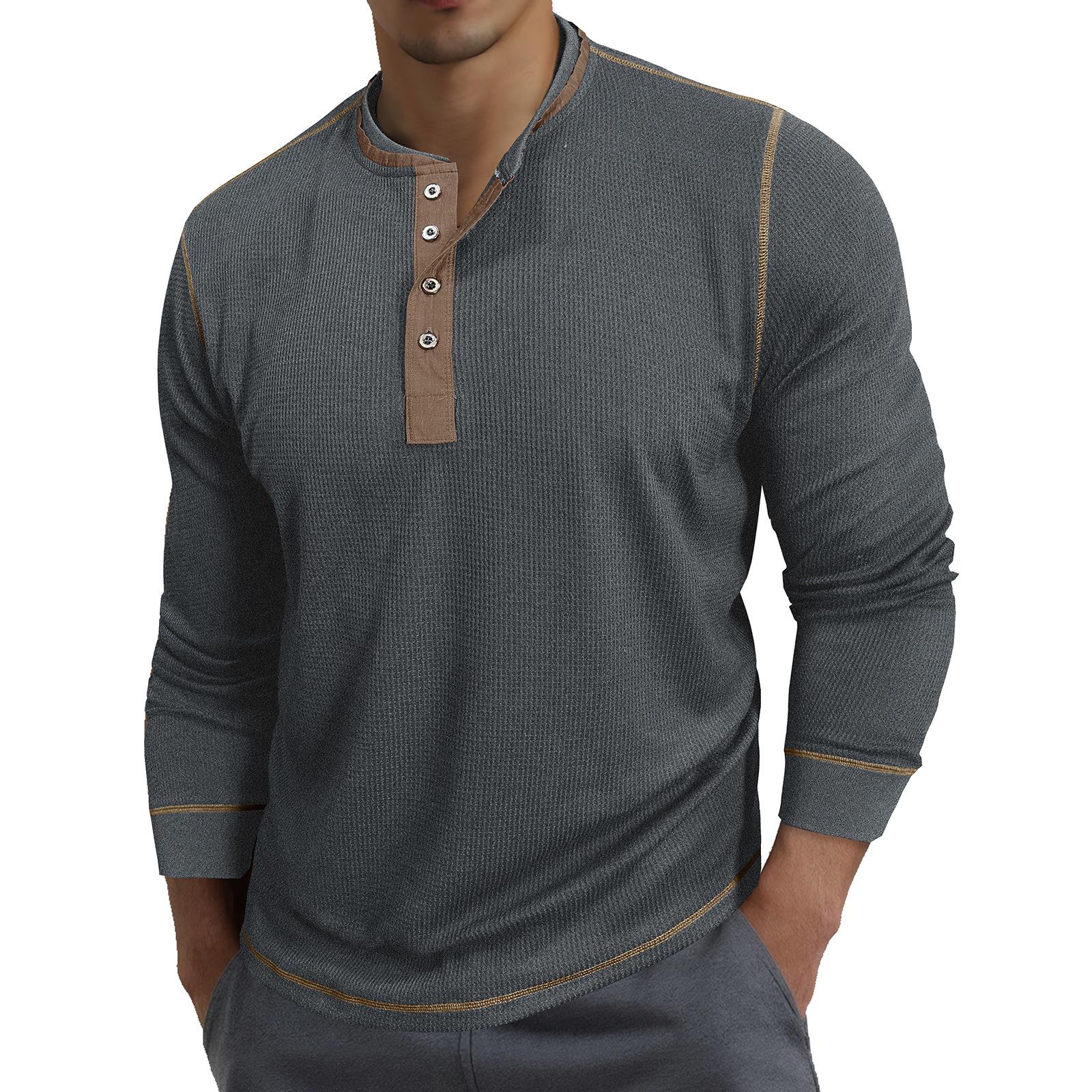 

Men s Round Neck Contrast Color Long Sleeve POLO Shirt T-shirt Undershirt Retro British Style Bottoming Tees L сірий колір