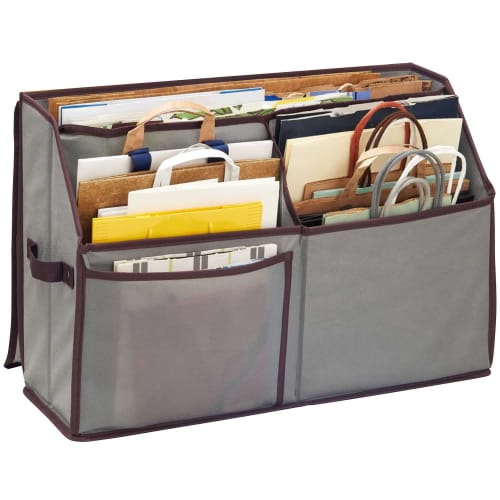 Cogit Paper Bag Storage Case, Shopping Bag Storage Box, Slim Design with Large Capacity, Pockets, and Activated Carbon, 20cm Deep, Gray, Product Numbe