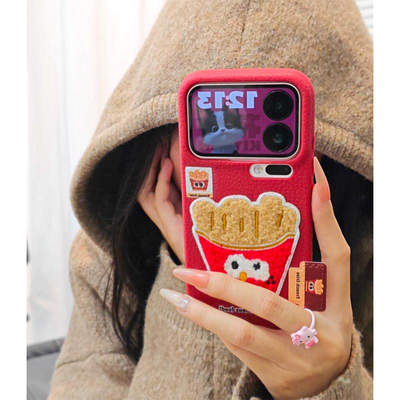 Donut label is suitable for Apple 17pro mobile phone case 16proma x soft glue 13p imitation leather 12pro cartoon
