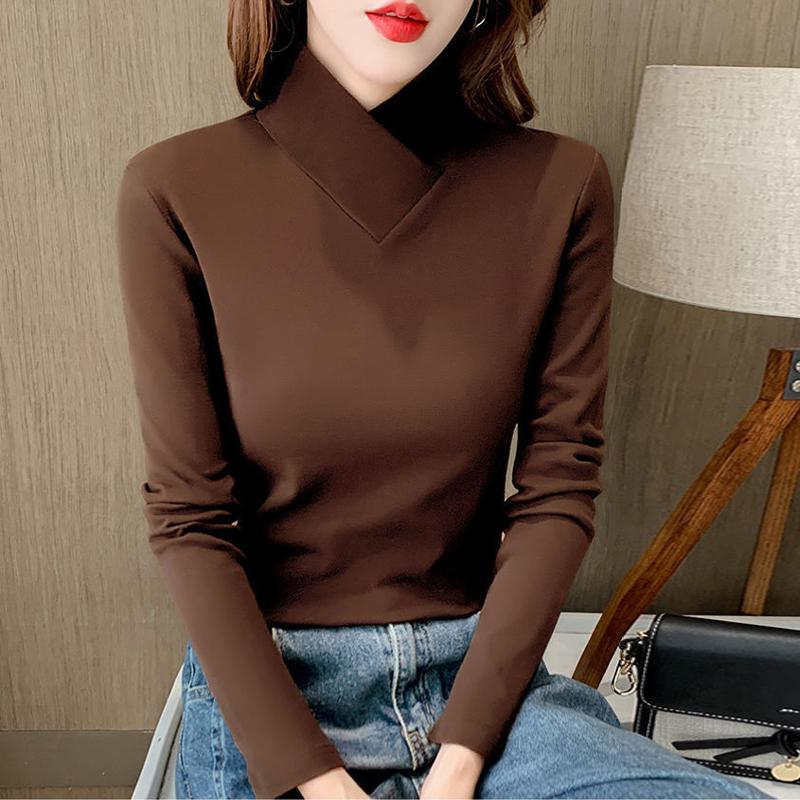 Women Slim Shirt Korean Fashion Autumn Long Sleeve Top Female Keep Warm Elegant Pullover