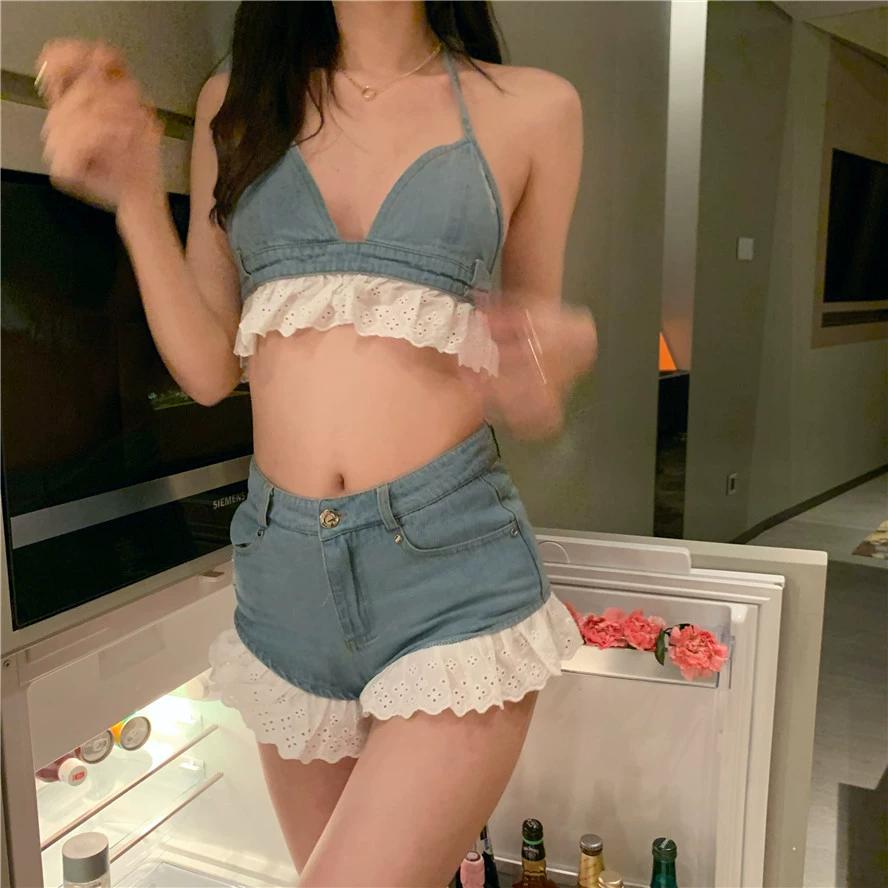 Летний джинсовый комплект на подтяжках — фото 7