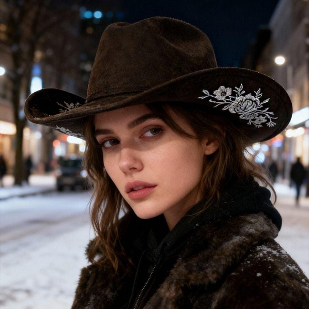 Stickerei Blumen Dekoration Wollmützen Formeller Anlass Fedora Hut Herren Damen
