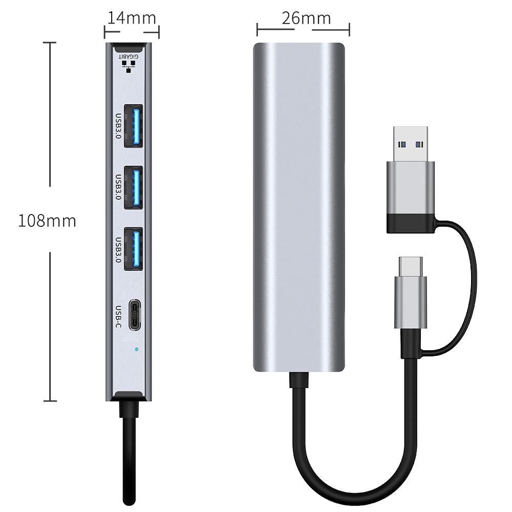 Type-C 5-in-1 Docking Station with Gigabit Ethernet and Multi-Port Expansion for Laptops