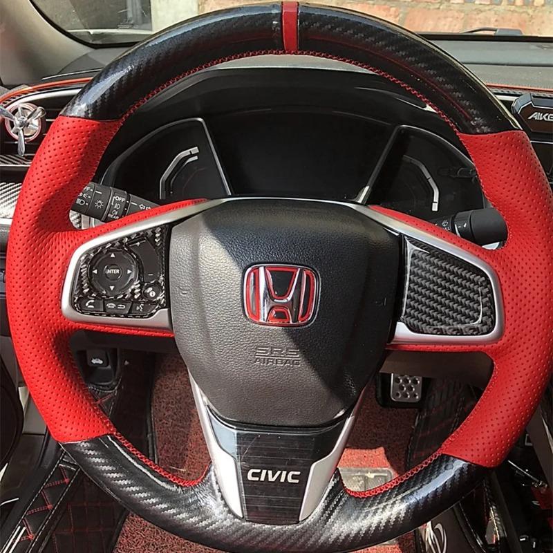 Braid Carbon Fiberf Leather Steering Wheel Cover for Honda Civic Sedan Rs 2016 2017 2018 2019 CRV Sports Style Car Accessories