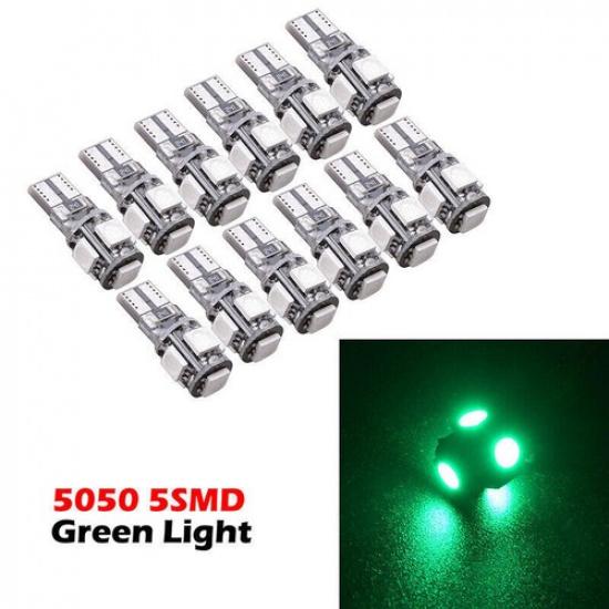 12x Car T10 Green LED 5050 5smd Wedge Light Bulb W5W 194 168 2825 158 192 New