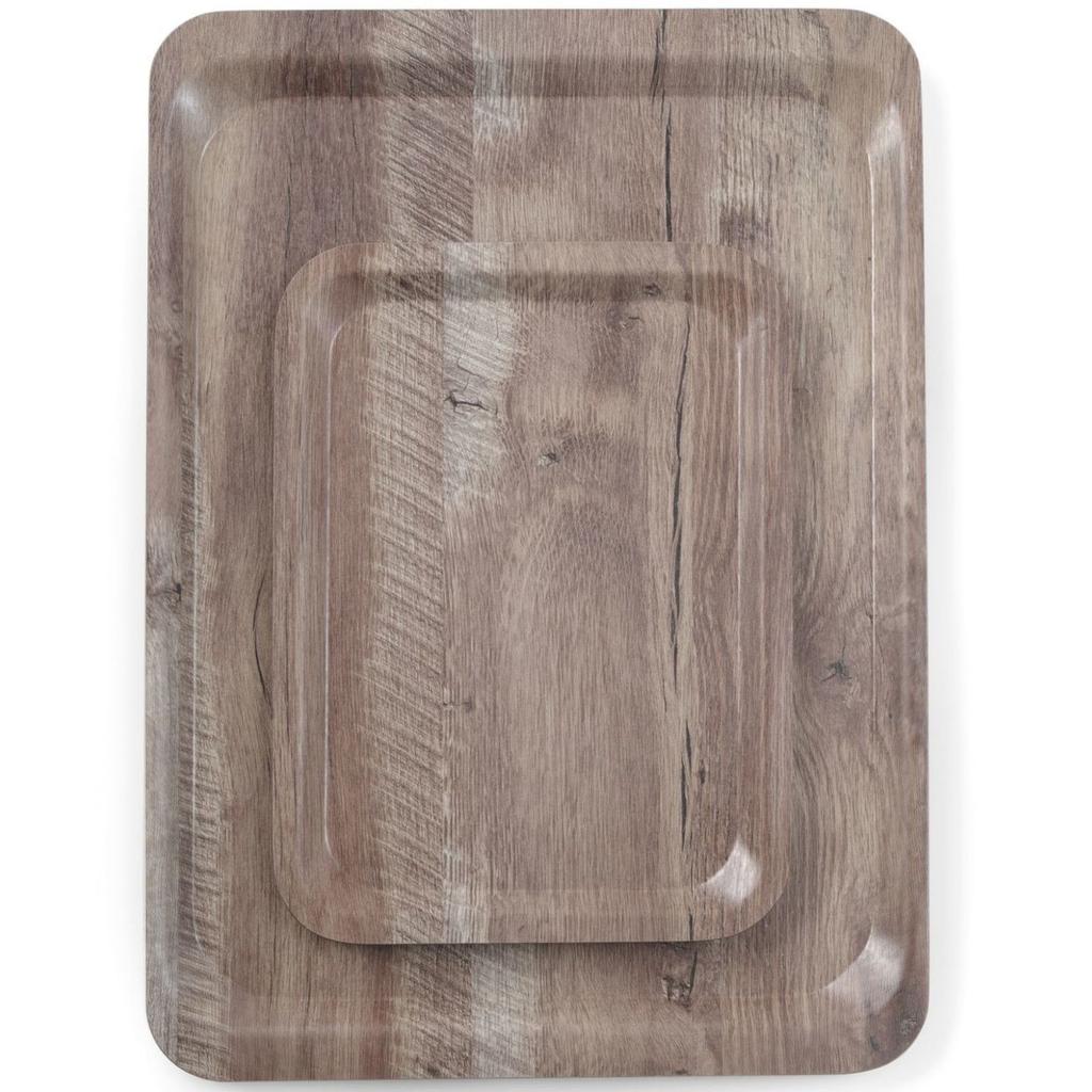 Rechteckige Anti-Rutsch-Serviertablett 370x530 mm - dunkles Holz