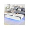 Table Basse Moderne En Blanc Brillant, 115 X 55 X 34 Cm, Avec 2 Tiroirs, Éclairage LED