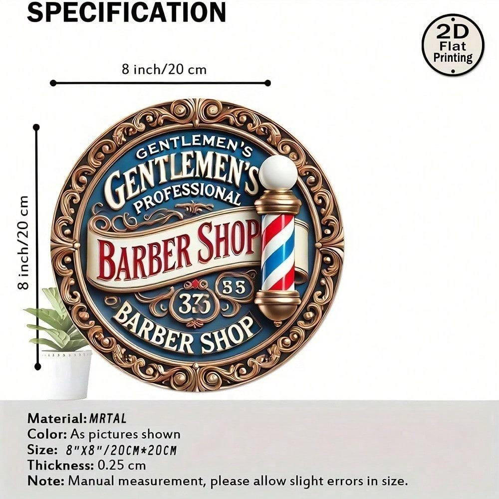 Retro Barber Pole Metal Sign 8 Inch Round Wall Art Vintage Home Decor