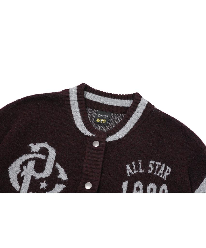 Cpgn Studio [2-Way] Varsity Snap Cardigan Burgundy