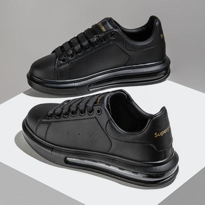 Chaussures noires pour hommes, chaussures de sport décontractées à semelles épaisses et coussin d'air, chaussures blanches à la mode et polyvalentes pour femmes