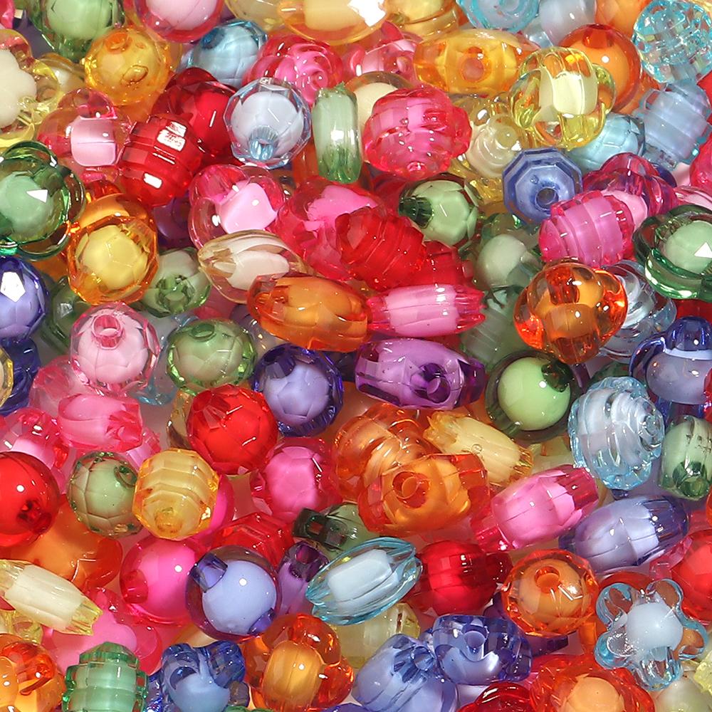 50pcs/lot Mixed Color Acrylic Beads Flower Oval Round Bucket Shape Loose Beads For DIY Bracelet Earrings Jewelry Accessories