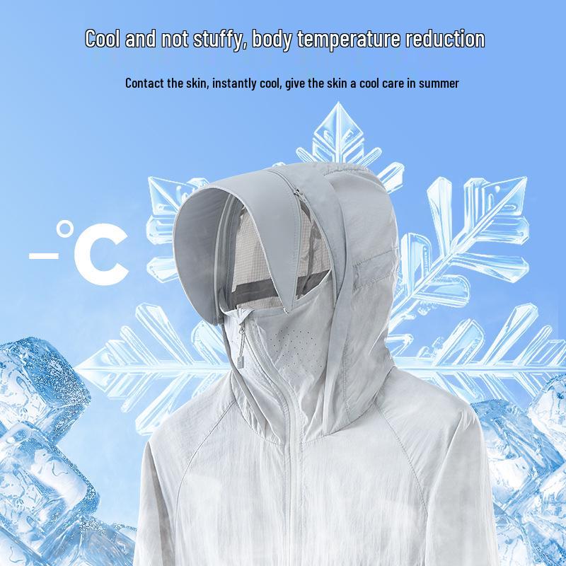 Unisex UPF50+ UV Protection Ice Silk Windbreaker with Large Brim