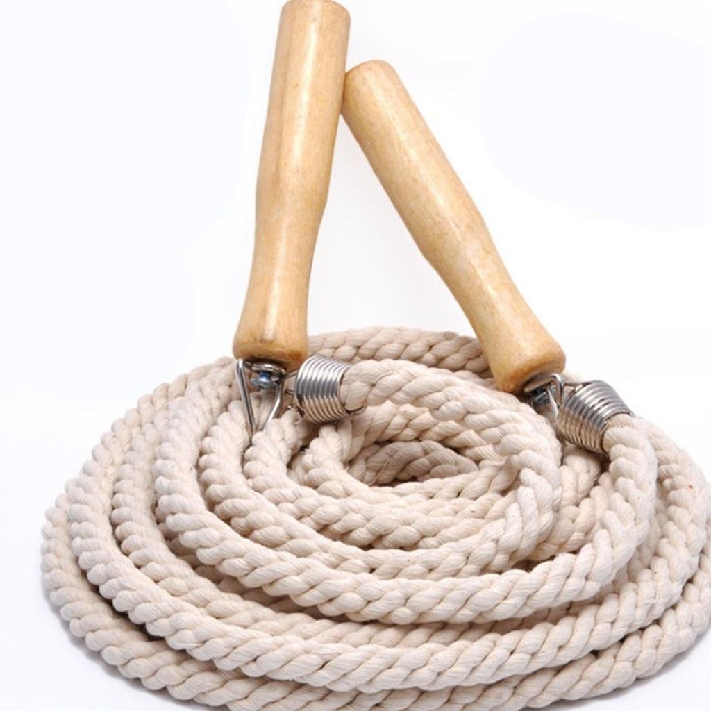 3m Wooden Handle Jump Rope Single Cotton Twine Jump Rope White Student Jump Rope for Practicing