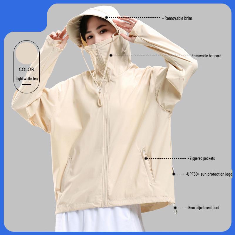 LULU OIOI Unisex Eisseiden-Sonnenschutzjacke mit breiter Krempe, Anti-UV, dünn und atmungsaktiv für Sommer-Outdoor-Aktivitäten.