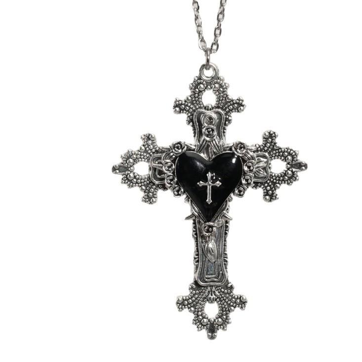 Gothic Rose Cross Pendant Necklace With Alloy Chain For Women Summer 2026