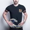 Japanese Ukiyo-e Style Cat and Wave Men's T-Shirt - Fashionable 3D T Shirt Digital Print Short Sleeve Top