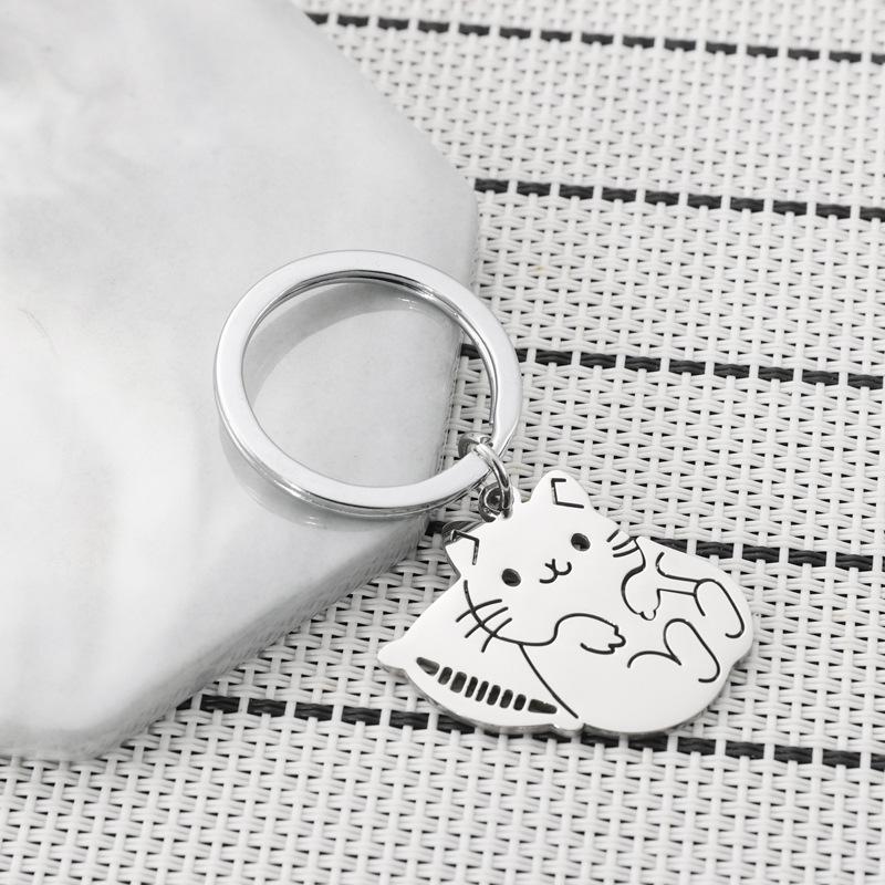 Pillow Cat Stainless Steel Keychain Cute Cartoon Kitten Design Fashion Keyring Practical Daily Backpack Pendant